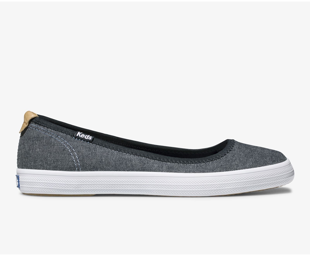 Womens Keds Slip Ons - Bryn Chambray - Navy - 5361-GDZPR